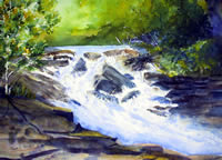 watercolor painting of Muskoka Waterfall